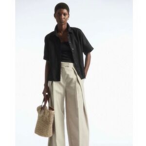 COS Black 100% Linen Boxy Short Sleeve Button Up Collared Shirt Women's EUR 36 S